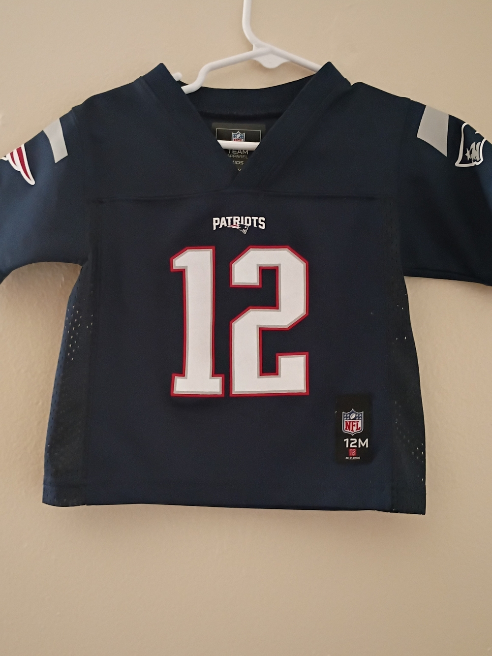 NFL Kids Dark Navy Patriots #12 Jersey with White & Red Trim